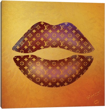 Louis Gold Kiss Canvas Art Print - Lips Art
