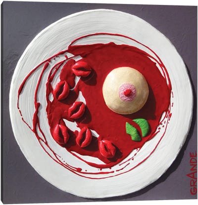 Panna Cotta With Raspberry Sauce Canvas Art Print - Alla GrAnde