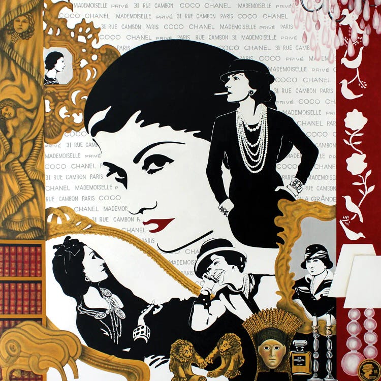 Framed Canvas Art - Coco Privé - Coco Chanel Life by Alla Grande ( People > celebrities > Models & Fashion Icons > Coco Chanel art) - 18x18 in