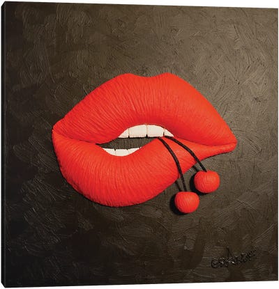 Love Cherry Lips Canvas Art Print - Cherries