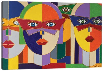 Carnival Mask Canvas Art Print - Cubist Visage