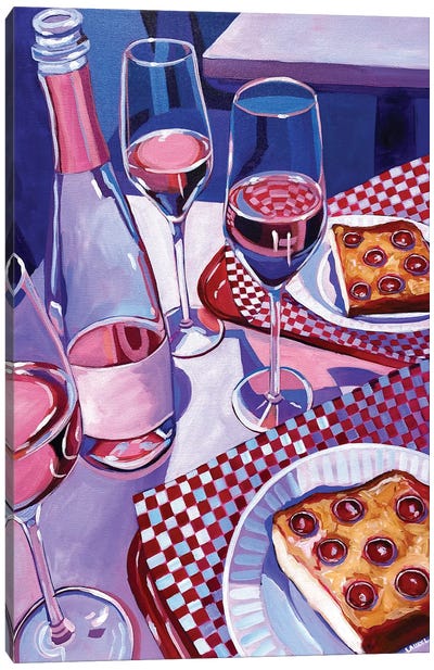 Pizza And Wine Canvas Art Print - Laurel Greenfield