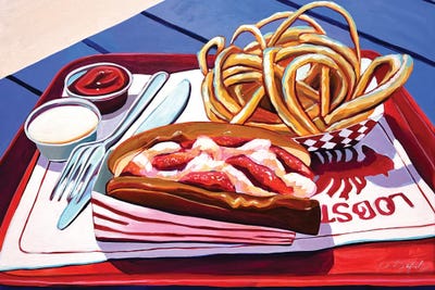Lobster Roll With Onion Rings by Laurel Greenfield metal wall art
