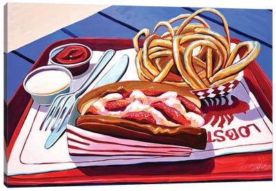 Lobster Roll With Onion Rings Canvas Art Print - Kitchen Equipment & Utensil Art