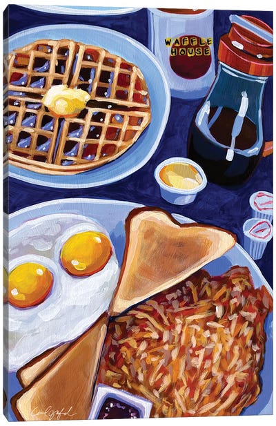 Waffle House Breakfast In Blue Canvas Art Print - Coffee Art