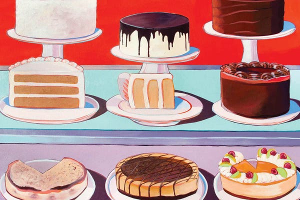 Laurel Greenfield: Cakes On Display In Red, Blue, And Purple by Laurel Greenfield