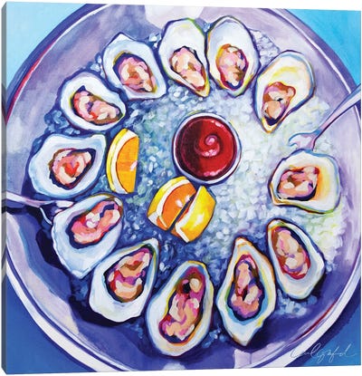 Dozen Oysters Canvas Art Print - Oyster Art