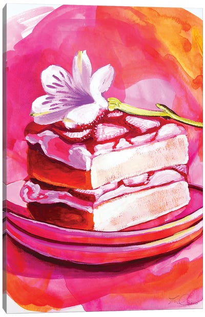 Strawberry Flower Cake Canvas Art Print - Cake & Cupcake Art
