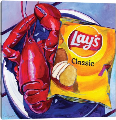 Lobster And Lays Canvas Art Print - Seafood Art