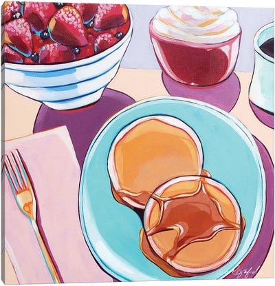 Pancakes And Strawberries Canvas Art Print - Similar to Wayne Thiebaud
