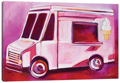 Pink Ice Cream Truck Canvas Art Print - Trucks
