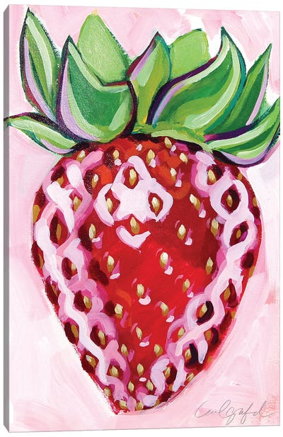 Strawberry on Pink Canvas Art Print - Laurel Greenfield