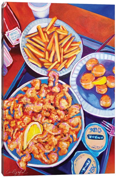 Fried Clams And French Fries Canvas Art Print - Seafood Art