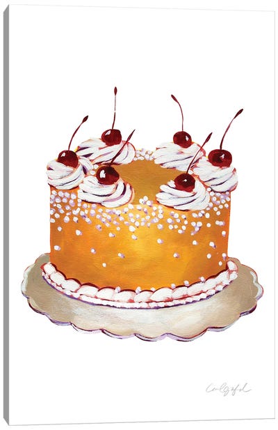 Golden Cake with Cherries Canvas Art Print - Cake & Cupcake Art
