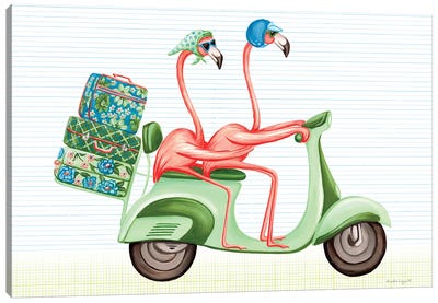 Flamingos Vespa Canvas Art Print - Whimsical Décor