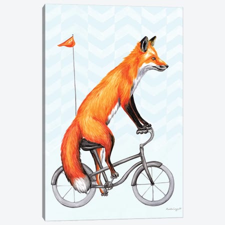 Fox On Bike Canvas Print #LGL12} by Amélie Legault Canvas Wall Art
