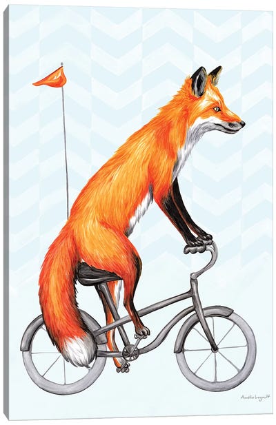 Fox On Bike Canvas Art Print - Amélie Legault