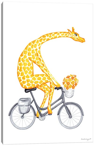 Giraffe On Bike Canvas Art Print