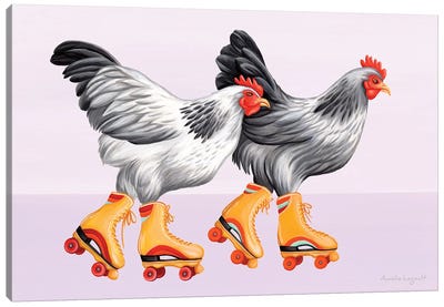 Hen Roller Skates Canvas Art Print