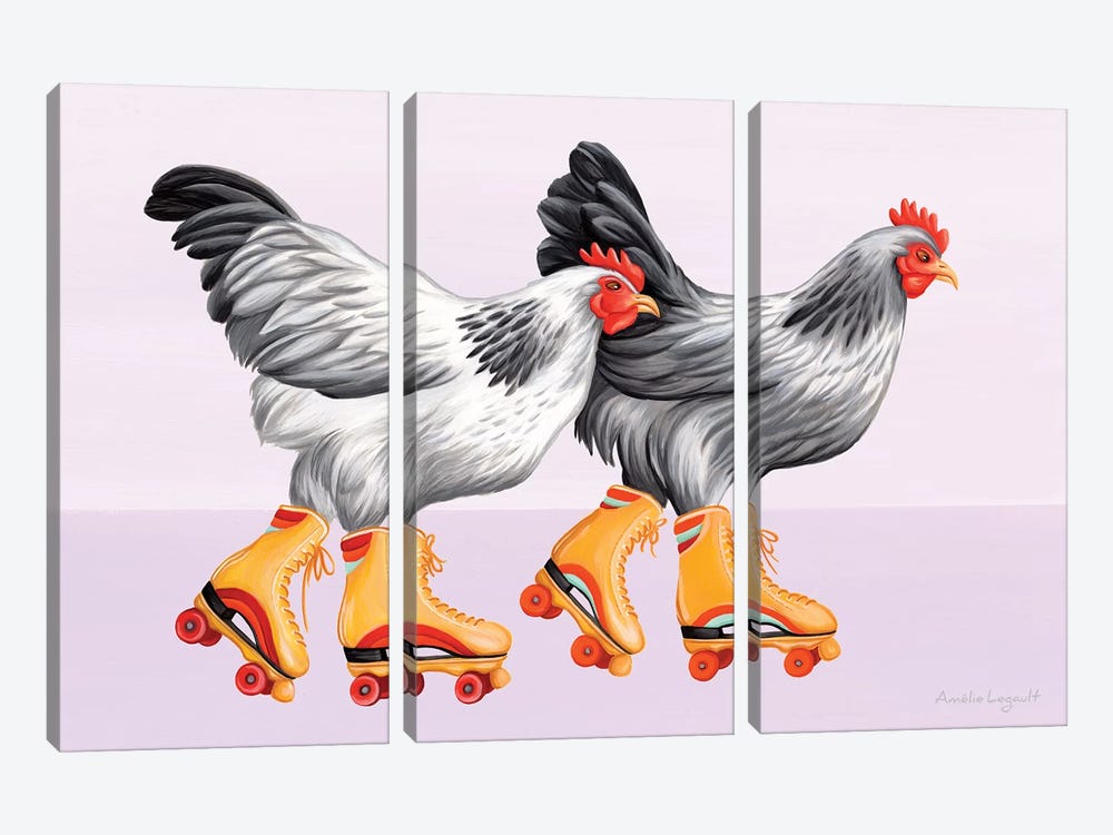 Hen Roller Skates by Amélie Legault 3-piece Canvas Art