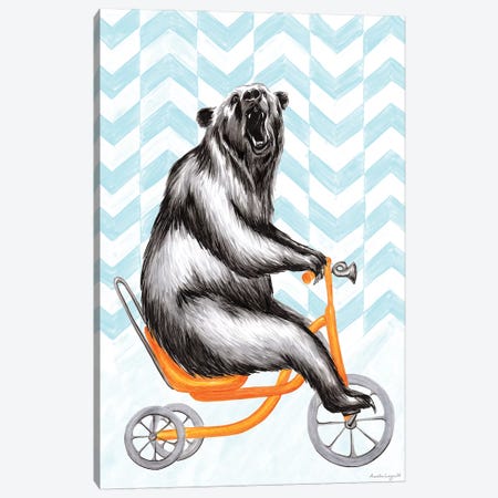 Bear On Bike Canvas Print #LGL1} by Amélie Legault Canvas Wall Art