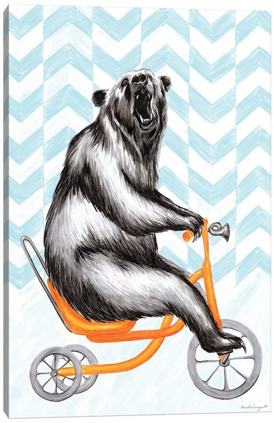 Bear On Bike Canvas Art Print - Amélie Legault