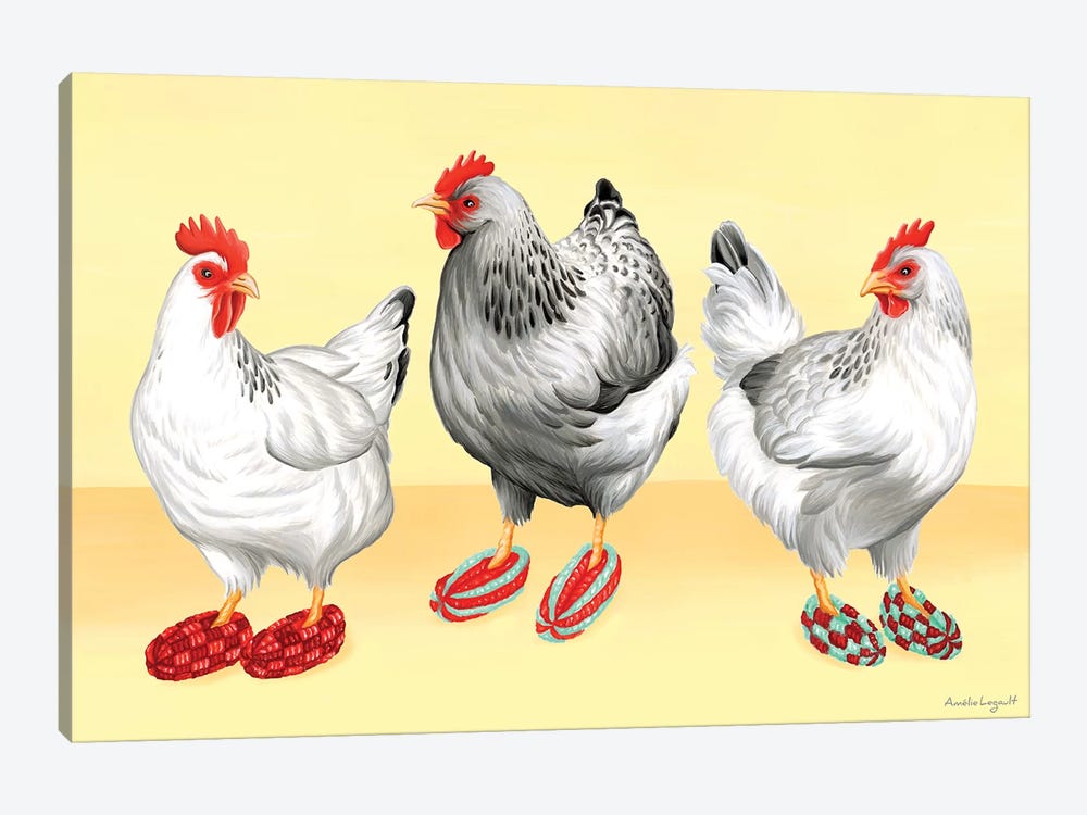 Hens Slippers by Amélie Legault 1-piece Canvas Print