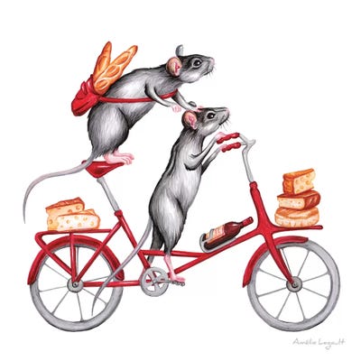 Mice On Bike by Amélie Legault metal wall art