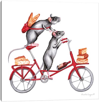 Mice On Bike Canvas Art Print - Amélie Legault