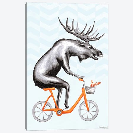 Moose On Bike Canvas Print #LGL26} by Amélie Legault Canvas Art