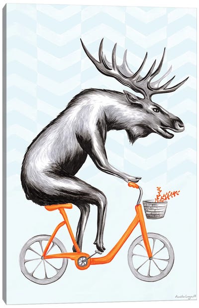 Moose On Bike Canvas Art Print - Amélie Legault