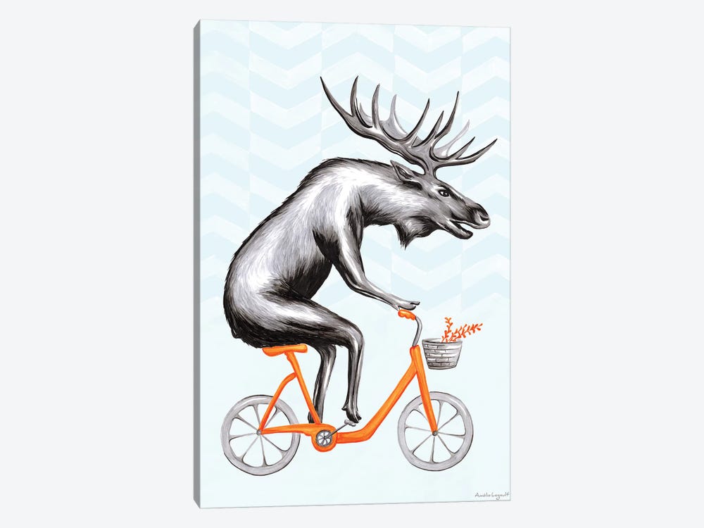 Moose On Bike by Amélie Legault 1-piece Canvas Wall Art