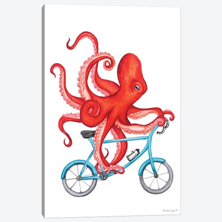 Octopus On Bike Canvas Print #LGL27} by Amélie Legault Canvas Artwork