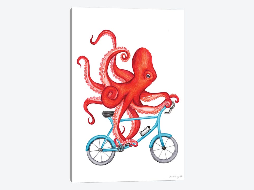 Octopus On Bike by Amélie Legault 1-piece Canvas Art Print