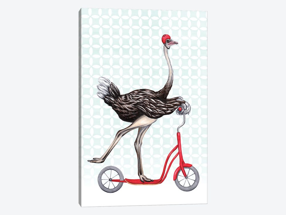 Ostrich On Bike by Amélie Legault 1-piece Canvas Artwork