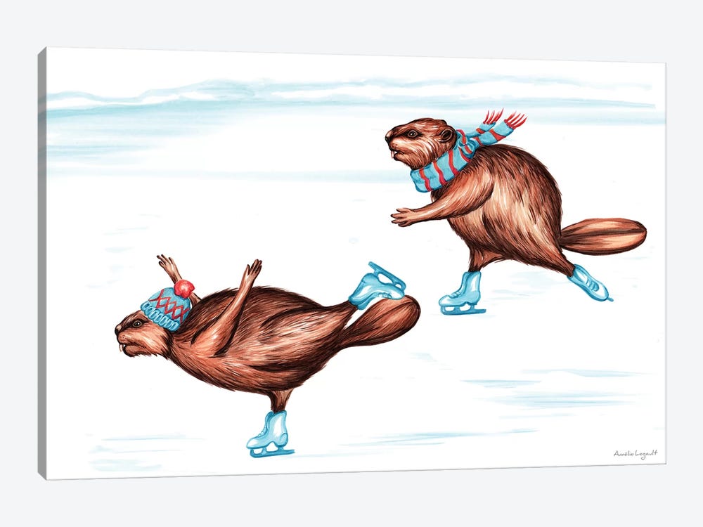 Beaver Ice Skate by Amélie Legault 1-piece Canvas Print
