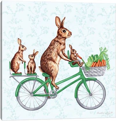 Rabbits On Bike Canvas Art Print - Carrot Art