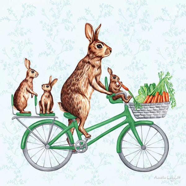 Kids Transportation Art: Rabbits On Bike by Amélie Legault
