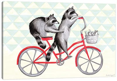 Raccoons On Bike Canvas Art Print - Raccoon Art