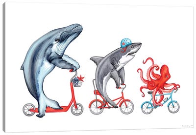 Sea Animals Trio Canvas Art Print - Octopus Art