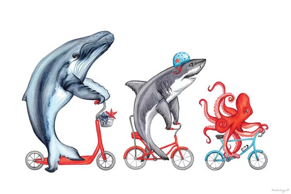 Kids Ocean Life Art: Sea Animals Trio by Amélie Legault