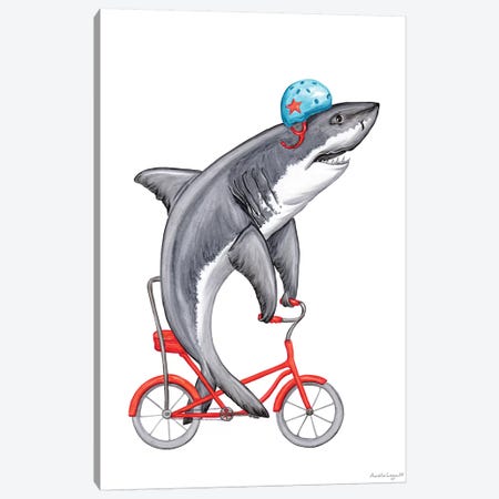 Shark On Bike Canvas Print #LGL35} by Amélie Legault Canvas Print
