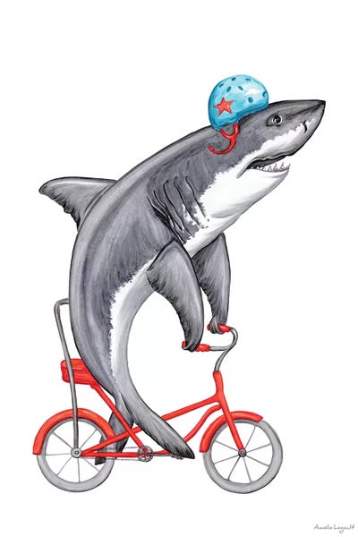 Kids Ocean Life Art: Shark On Bike by Amélie Legault