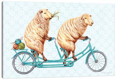 Sheeps On Bike Canvas Art Print