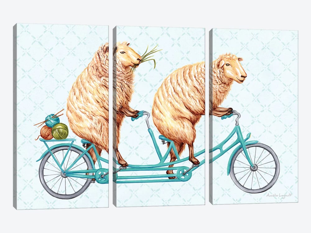 Sheeps On Bike by Amélie Legault 3-piece Art Print