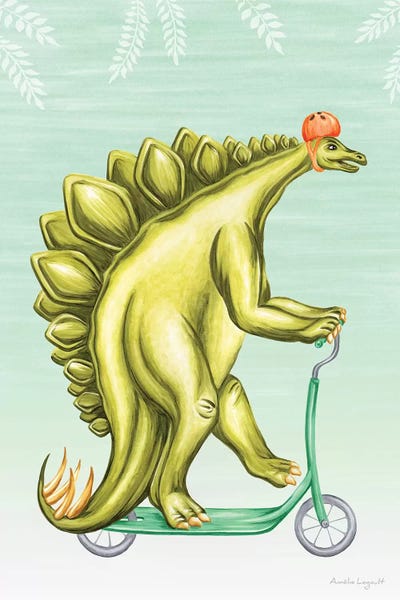 Kids Dinosaur Art: Stegosaurus On Scooter by Amélie Legault