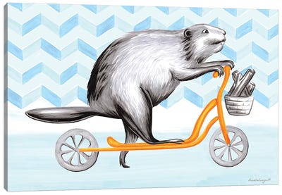 Beaver On Scooter Canvas Art Print - Scooters
