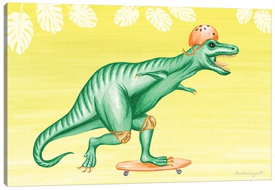 T-Rex On Skateboard Canvas Art Print - Skateboarding