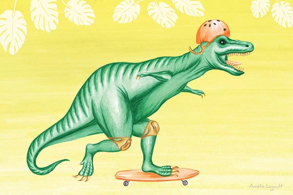 Kids Dinosaur Art: T-Rex On Skateboard by Amélie Legault