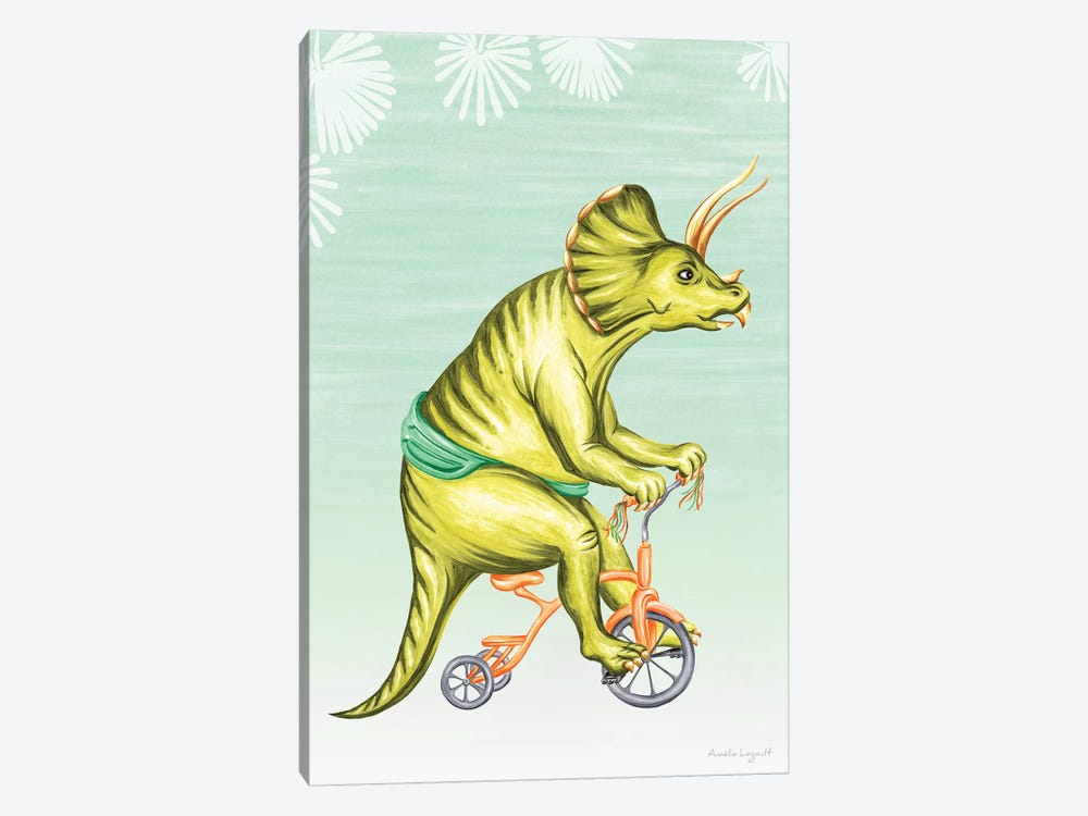 Triceratops On Bike by Amélie Legault 1-piece Canvas Art Print